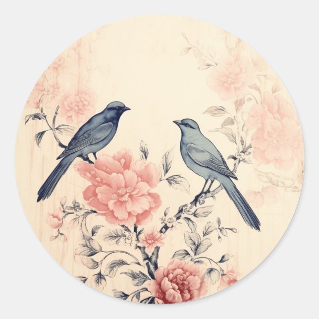 Shabby Pink Opulence, Bird Shabby Chic Runder Aufkleber (Vorderseite)