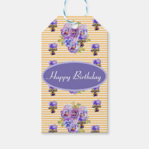 Shabby Pink Pansy Floral Party Lila Strip Geschenk Geschenkanhänger