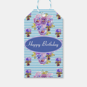 Shabby Pink Pansy Floral Party Lila Strip Geschenk Geschenkanhänger