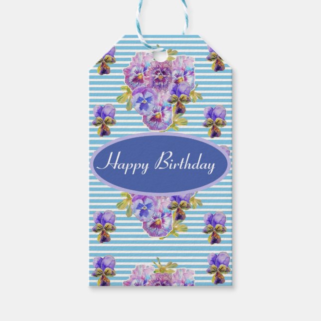 Shabby Pink Pansy Floral Party Lila Strip Geschenk Geschenkanhänger (Vorderseite)