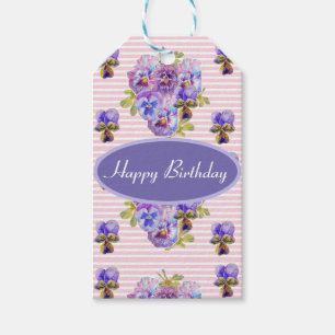 Shabby Pink Pansy Floral Party Lila Strip Geschenk Geschenkanhänger