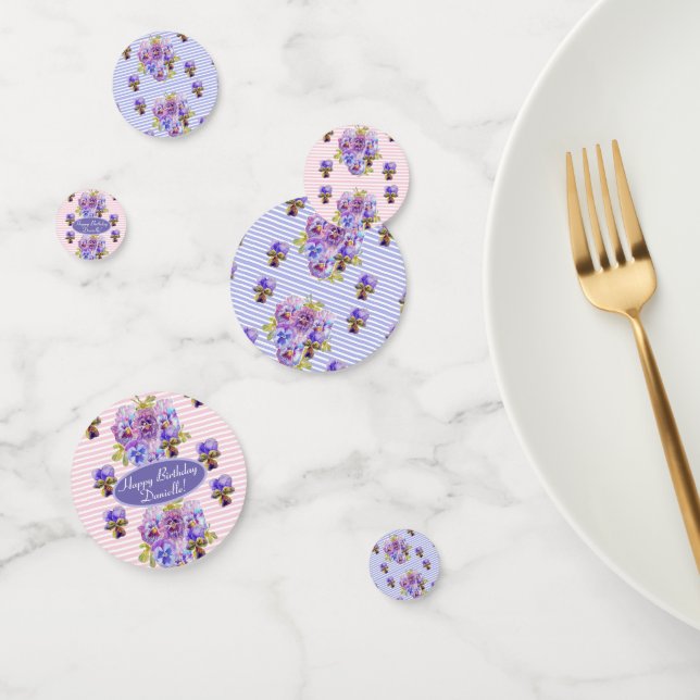 Shabby Pink Pansy Floral Party Lila Stripteffe Konfetti (Gruppe)