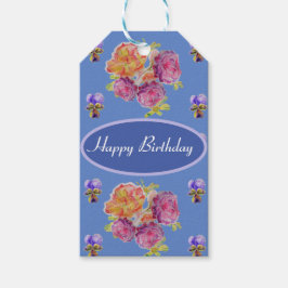 Shabby Pink Pansy Floral Rose Blue Geschenkanhänger
