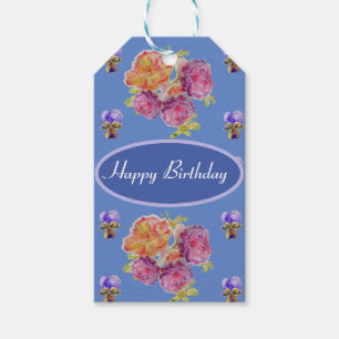 Shabby Pink Pansy Floral Rose Blue Geschenkanhänger