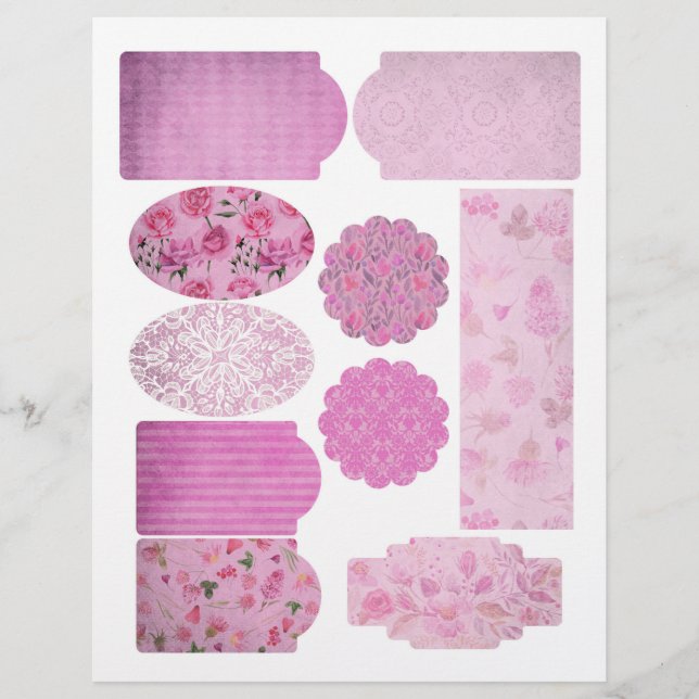 Shabby Pink Patterns Scrapbook Verzierungsblatt (Vorderseite)