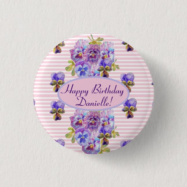 Shabby Pink Rose Blumenkohl Tee Party Lila Button (Vorderseite)