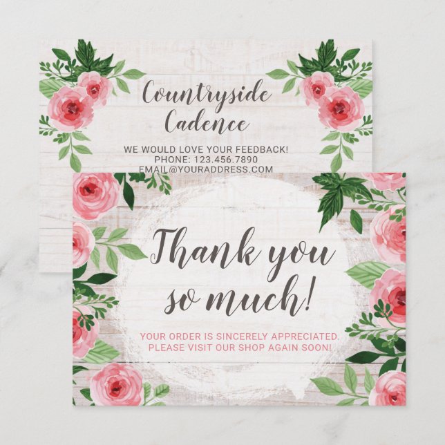 Shabby Pink Roses on Rustic Country Danke Karte (Vorne/Hinten)