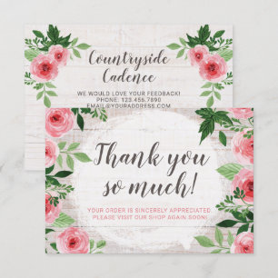 Shabby Pink Roses on Rustic Country Danke Karte