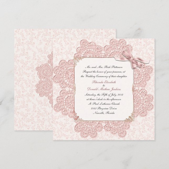Shabby Pink Viktorianische Hochzeitseinladung Einladung (Vorne/Hinten)