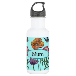 Shabby Poppy Red Lila am Aqua Mum Mütter Day Edelstahlflasche