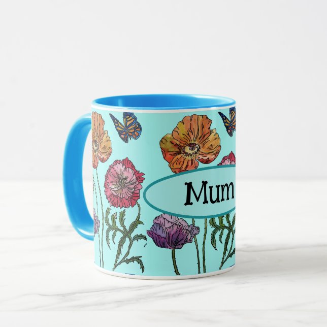 Shabby Poppy Red Lila am Aqua Mum Mütter Day Tasse (Vorderseite Links)
