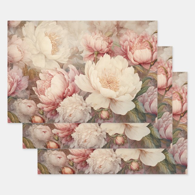 SHABBY ROMANTIC ROSE PEONY DEKORATIVE PAPIER SET (Set)