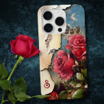 Shabby-Rose auf beschädigtem Tornpapier mit Monogr Case-Mate iPhone Hülle<br><div class="desc">Einzigartige und coole grungelrote Vintage Rose und Blattwerk auf einem Hintergrund aus zerrissenem Pergament und blauem antiken Papierhintergrund mit bearbeitbarem Text für Monogramm.</div>