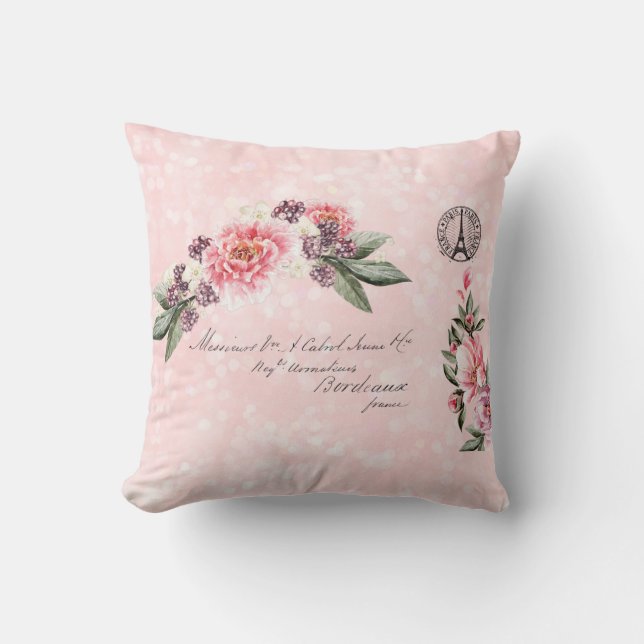 Shabby Rose French Address Paris Postmark Kissen (Vorderseite)
