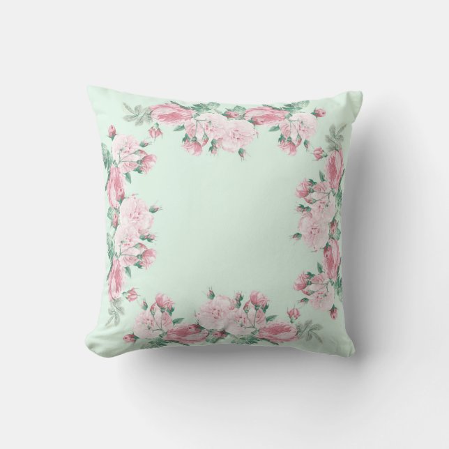 Shabby-Rose Kissen pink und minze (Vorderseite)