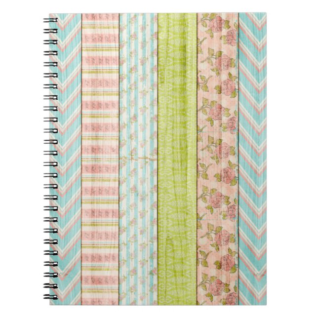 Shabby Rose Pastel Muster auf rustikale Hütte Holz Notizblock (Vorderseite)