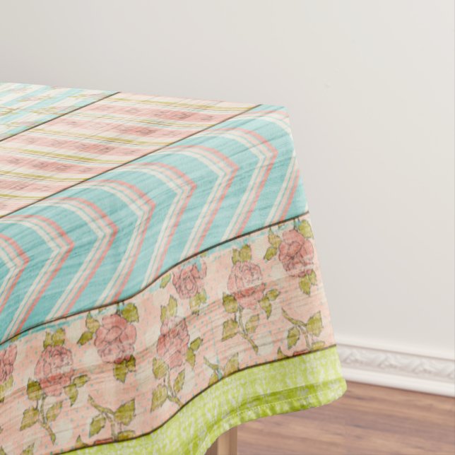 Shabby Rose Pastel Muster auf rustikale Hütte Holz Tischdecke (Beispiel)