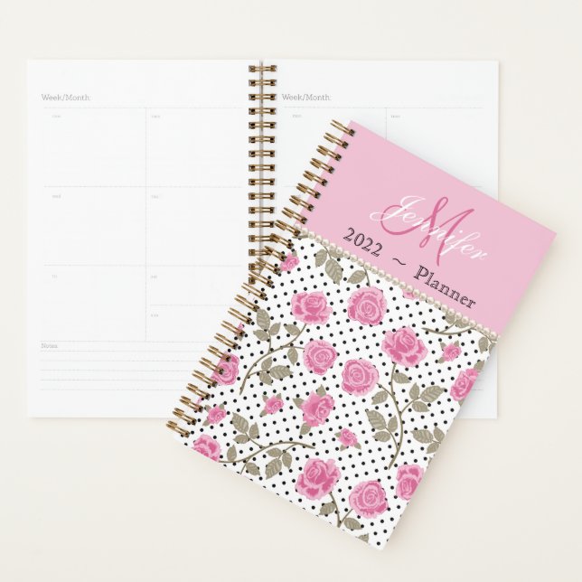 Shabby Roses roses roses et planificateur Pois (Devant avec enveloppe)