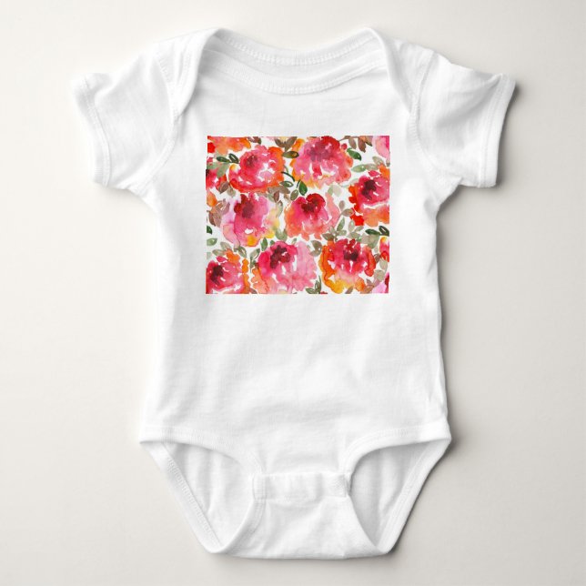 Shabby-rote Rosen, nahtloses Muster. Baby Strampler (Vorderseite)