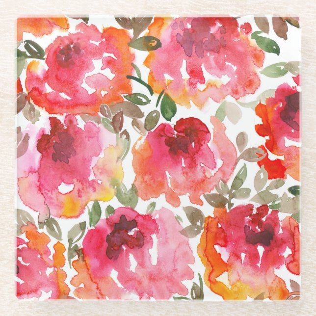 Shabby-rote Rosen, nahtloses Muster. Glasuntersetzer (Vorderseite)