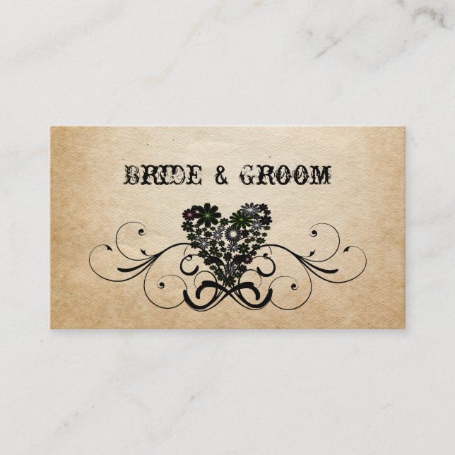 Shabby Rustic Black Heart Platzkarten (Vorderseite)