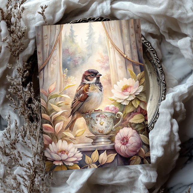 Shabby Sommerfenster mit Spatrosa Seidenpapier (Shabby summer window with sparrow pink peonies tissue paper)