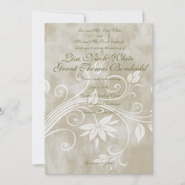 Shabby Taupe Floral Hochzeit Einladungen (Vorderseite)