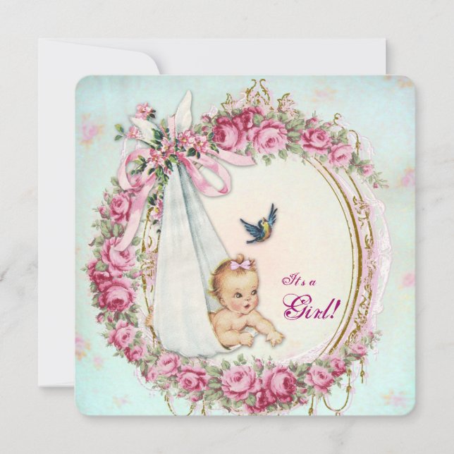 Shabby Vintag Baby Dusche Einladung (Vorderseite)