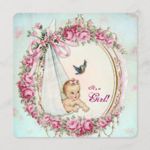 Shabby Vintag Baby Dusche Einladung
