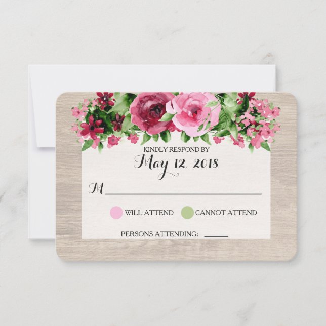 Shabby Vintag Rose Rustic Wedding RSVP Karte (Vorderseite)
