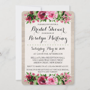 Shabby Vintage Rose Rustic Wood Brautparty Einladung
