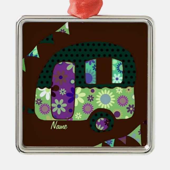 Shabbychic Retro-Anhänger, Camper, Karawanenammer Silbernes Ornament (Vorne)