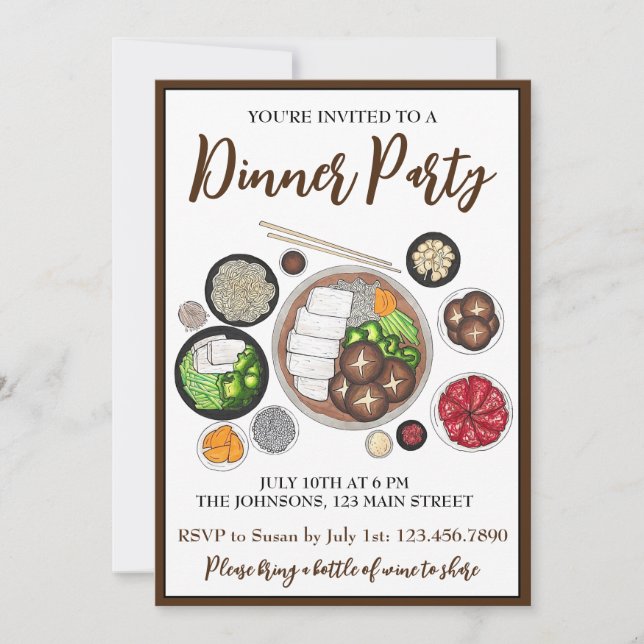 Shabu-Shabu Japanisch Essen Dinner Party Hotpot Einladung (Vorderseite)