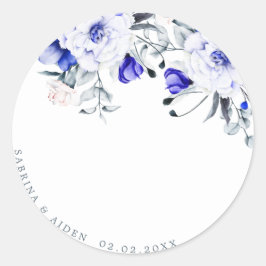Shade of Royal Blue Elfenbein Blumenhochzeit Runder Aufkleber
