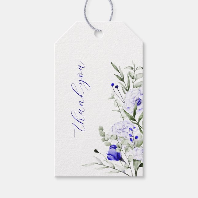 Shade of Royal Blue Ivory Blumenhochzeit Vielen Da Geschenkanhänger (Vorderseite)