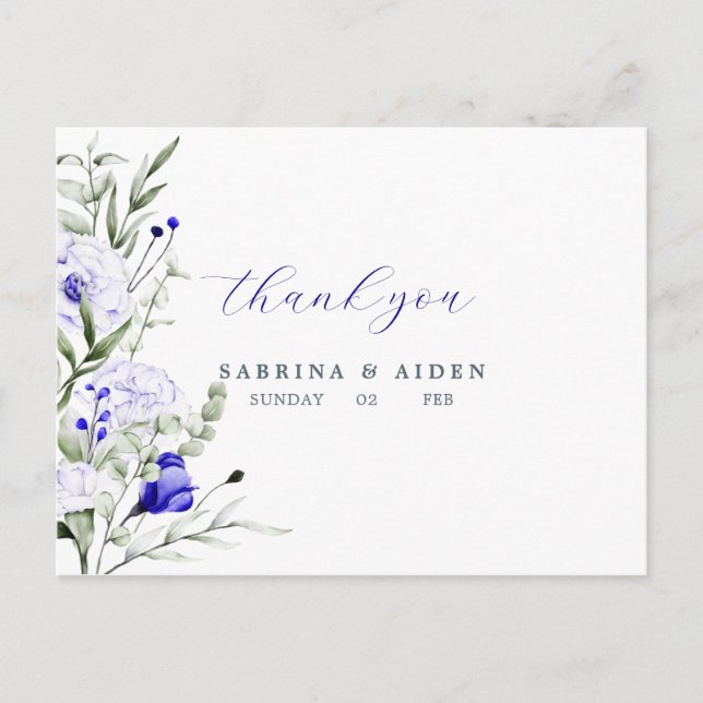 Shade of Royal Blue Ivory Blumenhochzeit Vielen Da Postkarte (Vorderseite)