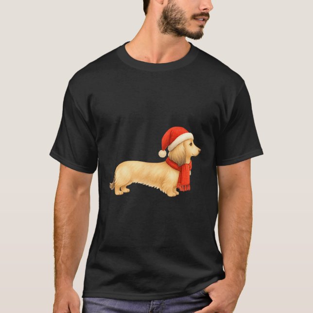 Shaded Cream Christmas Dachshund Dog Mom Funny Cut T-Shirt (Vorderseite)
