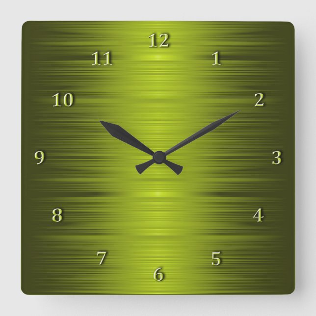 Shaded Olive Moss Green Square Wall Clock Quadratische Wanduhr (Vorderseite)
