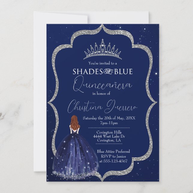 Shades de Blue Quinceañera Invitation d'anniversai (Devant)