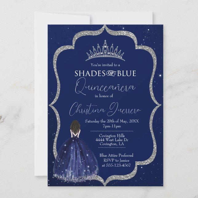 Shades de Blue Quinceañera Invitation d'anniversai (Devant)