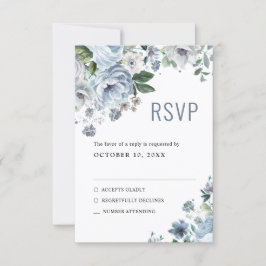 Shades gray Dusty Blue Winter Rustic Wedding RS RSVP Karte