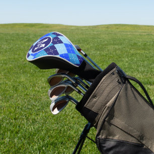 Shades of Blue Argyle Sporty Preppy personalisiert Golf Headcover