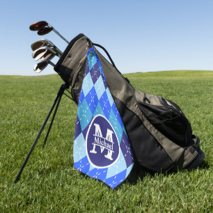 Shades of Blue Argyle Sporty Preppy personalisiert Golfhandtuch