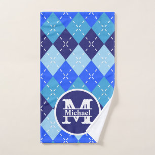 Shades of Blue Argyle Sporty Preppy personalisiert Handtuch