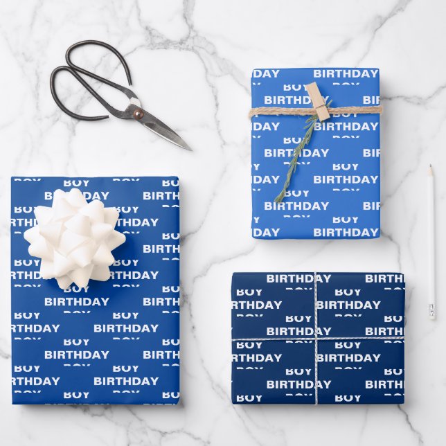 Shades of Blue Birthday Boy Geschenkpapier Set (Vorderseite)