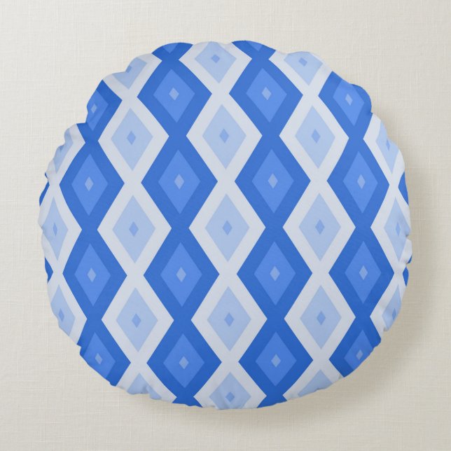 Shades of blue diamond pattern rundes kissen (Vorderseite)