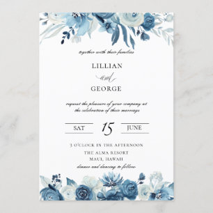 Shades of Blue Floral Wedding Einladung