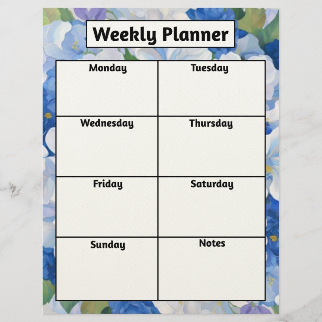 Shades of Blue Florals Weekly Planner Briefbogen (Vorderseite)