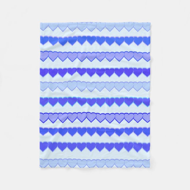 Shades of Blue Heart Rows Fleecedecke (Vorderseite)