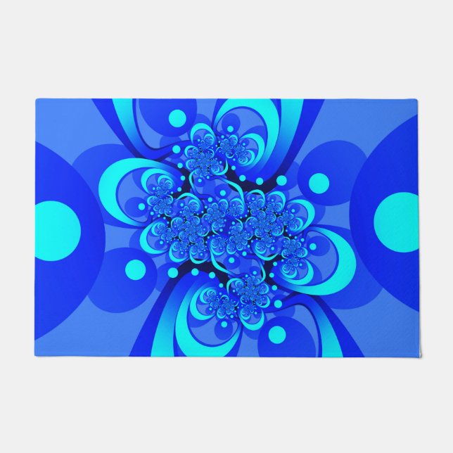 Shades of Blue Modern Abstrakt Fraktal Art Fußmatte (Vorderseite)